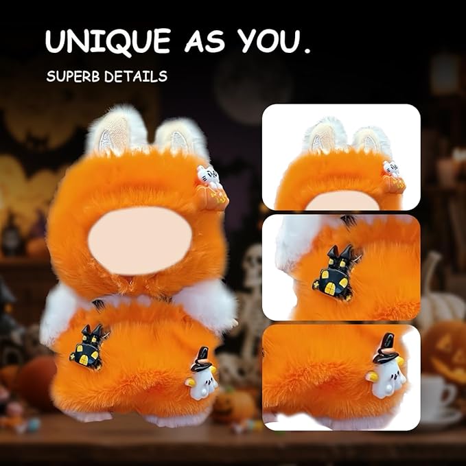17cm Doll Clothes Set, Premium Jeans & Knitted Sweater Outfit for 17cm 15cm Dolls, Cute Dress Up Fashion, No Doll Included (Halloween Pumpkin, 17cm/15cm)