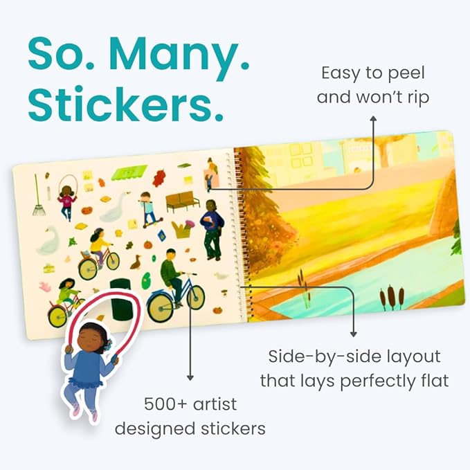 Sticker Book for Kids 2-4, 500+ Kids Stickers, Let's Play Outside by Cupkin 12 Coloring Pages 12 Side by Side Scenes, Fun Toddler Travel Activity Coloring and Sticker Books for Ages 4-8 + 8-10