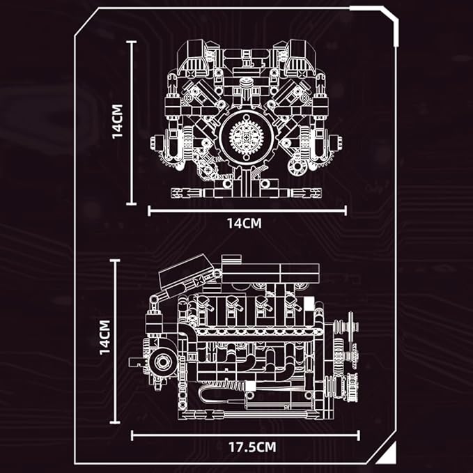 39008 V8 Engine Model Kit, Runnable, Build Your own STEM Visible Mini V8 Engine Model Kit with Lights, Adult and Adolescent Physics Science Experiment Building Block Set (700 Pcs)