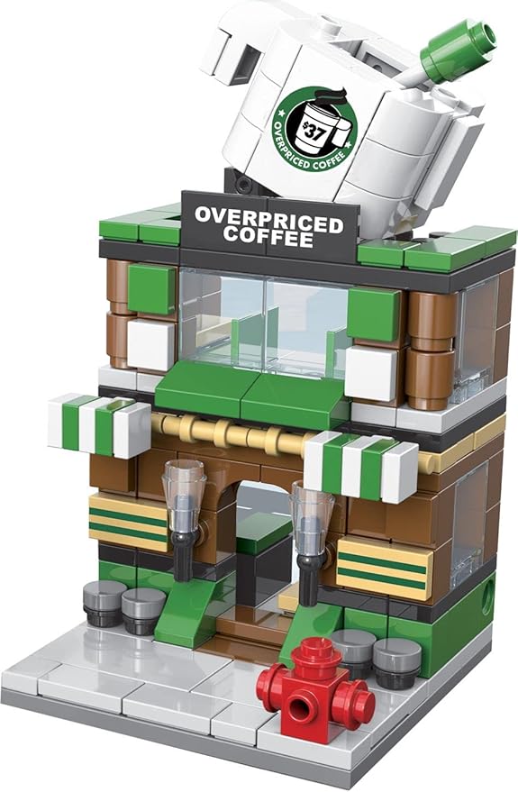 Brick Loot Mini City Coffee Shop Building Set - 208 Pieces, Toy Building Blocks, Compatible with Lego and Major Brands, Includes Barista Minifigure, Fun Toy for Kids and Adults, Ages 6+