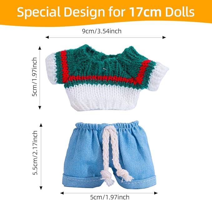17cm Doll Clothes Set, Premium Jeans & Knitted Sweater Outfit for 17cm 15cm Dolls, Cute Dress Up Fashion, No Doll Included (C, 17cm/15cm)