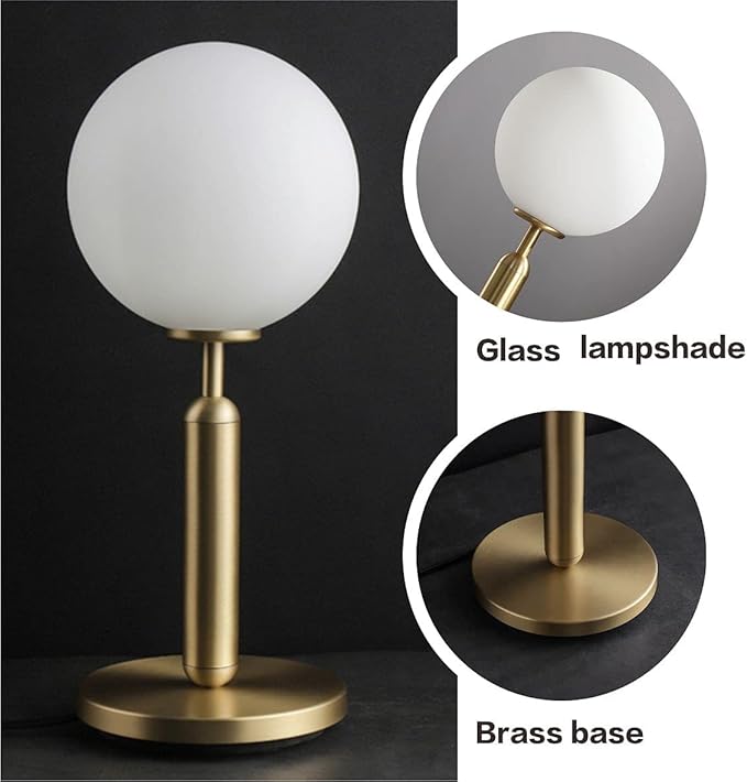 KCO Lighting Modern Gold Metal Table Lamp Mid Century Bedside Table Lamp with Matte Globe Golden Indoor Standing Light for Bedroom Vanity Living Room