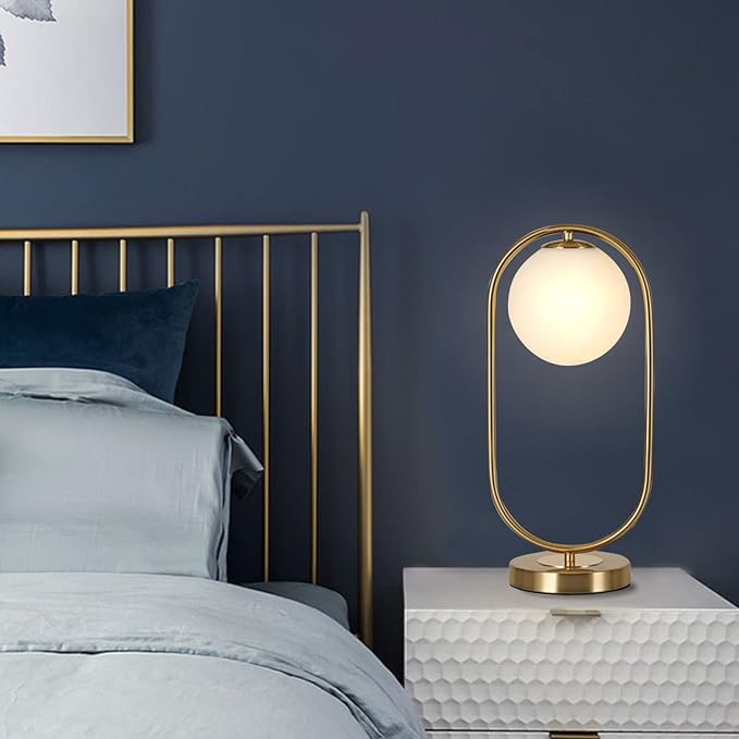 KCO Lighting Modern Bedside Night Lamp Mini Gold Table Light Metal Brass Finished Bedside Desk Lamp with Milky White Shade for Living Room Bedroom (Bronze, Oval)