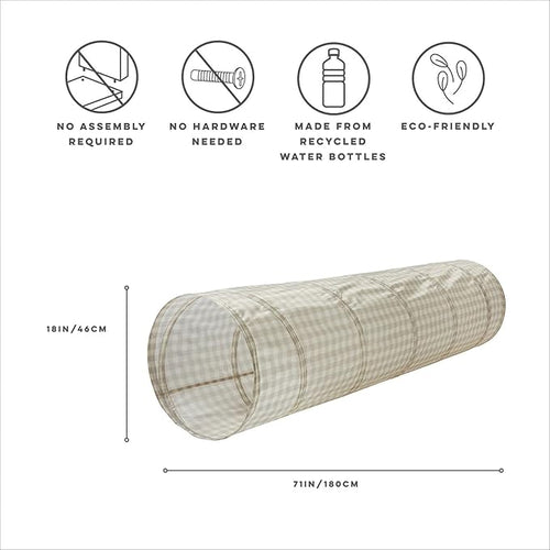 3 Sprouts Kids Play Tunnel - Pop Up Collapsible Tunnels with Recycled Fabric - Fun Crawling Tunnel for Toddler, Baby, Children to Crawl Through, Gross Motor Toy for Indoor Play - Gingham Beige