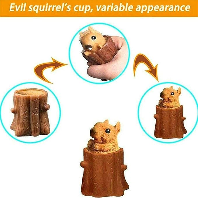 3 PCS Set Squeeze Squirrel Toys Decompression Evil Squirrel Cup, Sensory Fidget Toys, Squishes Toy Stress Relief for Kids & Adult Tricky Funny Squeeze Toys