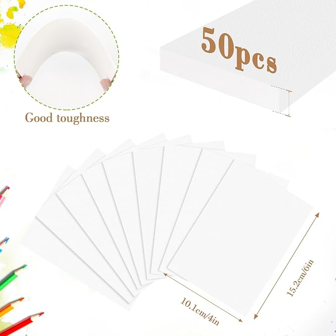 50PCS 4x6 Watercolor Paper Bulk, 140lb/300g Cold Press Thick Water Color Paper Pad for Kid Child Adult, White Art Paper for Drawing Painting Markers Gouache, Textured Cotton Paper Sheets