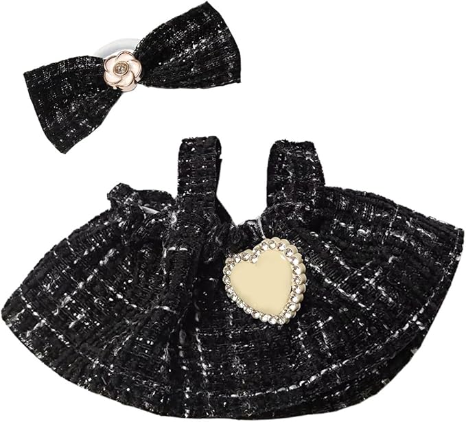 17cm Doll Clothes - Luxury Chic Style Set for 5.91-6.7“ (15-17cm) Dolls, Cute Premium Fashion Doll Outfit with Accessories - Black Plaid Tweed Dress +Plaid Bow