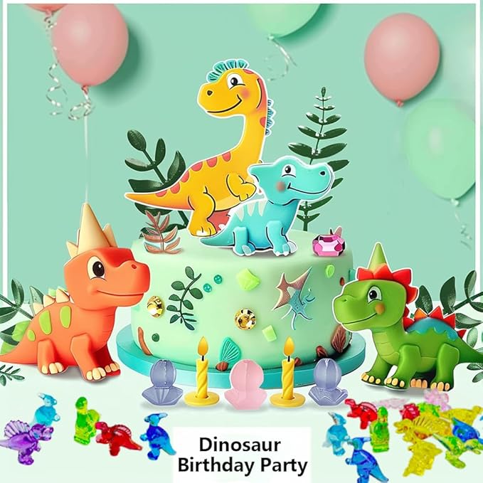 HappyFiller 55 Pcs Mini Acrylic Dinosaur Figures Resin Animals Dinosaurs to Hide,Tiny Sensory Bin Filler,Party Favors Perfect for Collectors,Vase Fillers,Mixed Color,Beach Theme Party Decorations