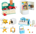 TAKIHON Dollhouse Furniture, Kitchen & Bathroom Toy Set,Fridge Washing Machine Set for Kids,Dollhouse Miniature Accessories,Educational Pretend Play Toys for Toddler,Boys & Girls