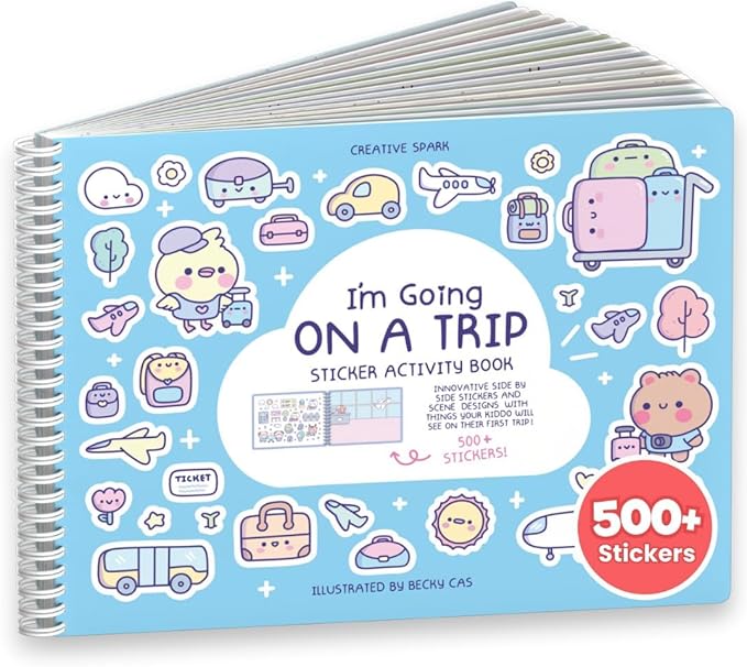 CUPKIN My First Trip Sticker + Coloring Book (500+ Stickers & 12 Scenes) Side by Side Activity Book Design, Fun Toddler Travel Essential Sticker Books for Kids 2-4, Great for Older Boys & Girls