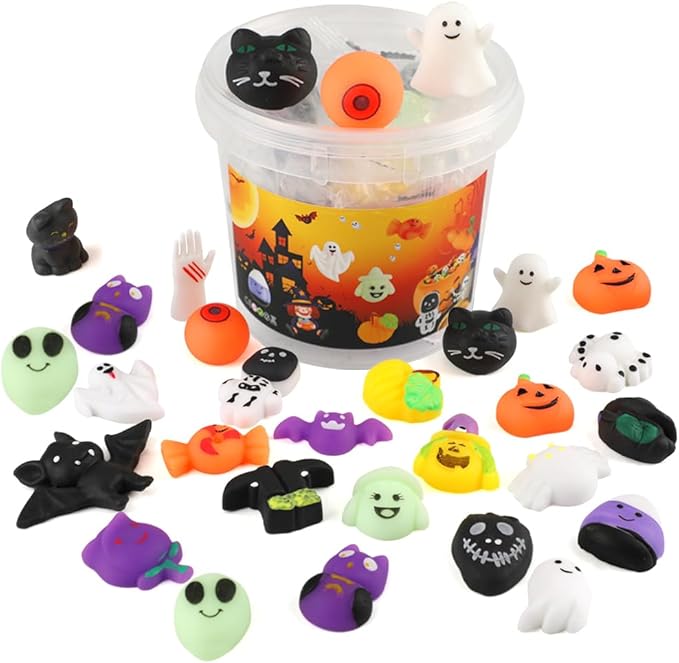 Halloween Mochi Squishy Toys, 24 pcs Squishies Halloween Party Favors for Kids Boys Girls Classroom Prize Halloween Toys Bulk Stress Relief Squishies Gift for Halloween Treat Bags