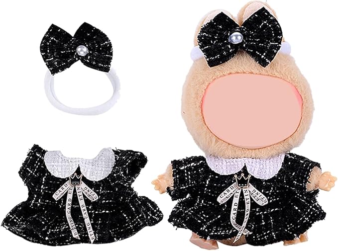 17cm Doll Clothes Set, Premium Jeans & Knitted Sweater Outfit for 17cm 15cm Dolls, Cute Dress Up Fashion, No Doll Included (Black, 17cm/15cm)