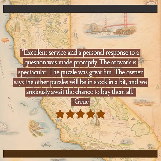 Central California Coast State Map Cardboard Jigsaw Puzzle - 1000 Pieces, Hand-Illustrated - Educational, Family Activity, Ages 7+, Includes Poster - 25.4 x 19.8