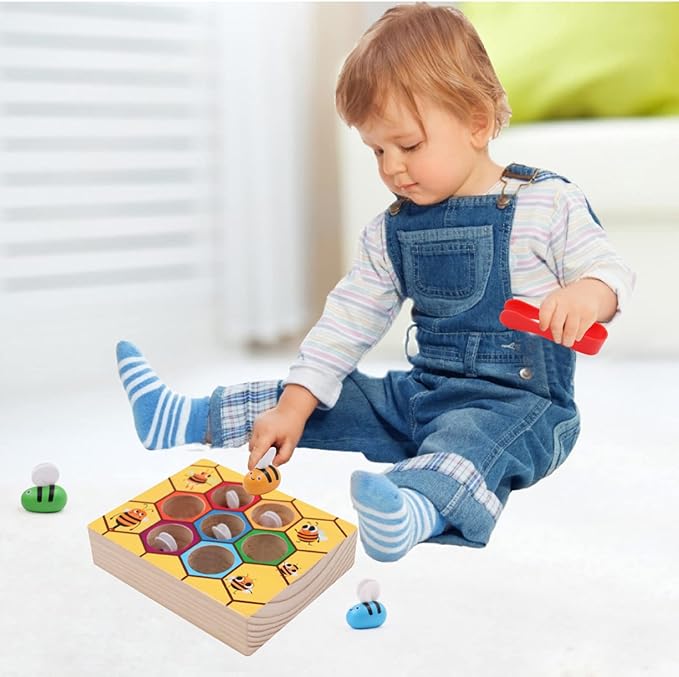 WOOD CITY Toddler Fine Motor Skills Toys, Bee to Hive Matching Game, Wooden Color Sorting Toy for Toddler 2 3 Years Old, Montessori Preschool Learning Toys Gift for Children