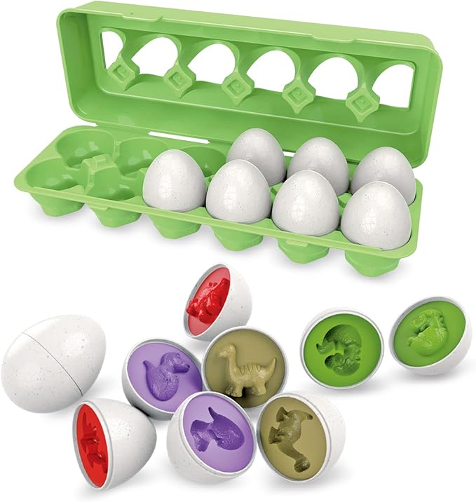 Skrtuan Easter Egg Toy for Toddlers - 12 Pcs Dinosaur Matching Eggs, Educational Gift for 1-3 Year Old Kids, Color & Shape Recognition Fine Motor Skill Montessori Puzzle
