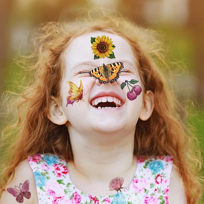 Glitter Temporary Tattoos for Girls 10 Sheets Glitter Flowers Bird Butterfly Heart Temporary Tattoos for Girls Kids Birthday Party Supplies Gifts Decoration