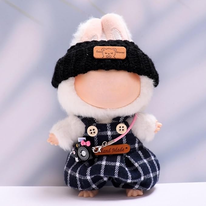 Doll Clothes Set for 17cm Doll Compatible with Labubu Clothes Dolls Accessories Dress Up Suitable for 6.7" Dolls (No Doll) (Overalls)