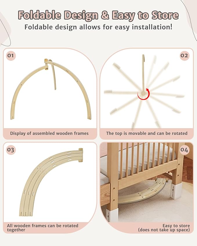 Baby Play Mat Activity Gym,6 Developmental Zones Tummy Time Mat, Foldable Wooden Baby Play Gym with 7 Detachable Sensory Toys for Newborn Brain Development, Essential Baby Shower Set