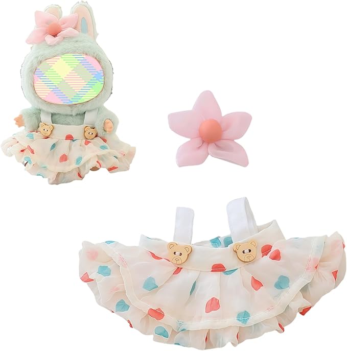 Clothes for Dolls Accessories (No Doll), Kawaii Skirt Outfit Set 2 Pieces for 15cm 17cm Doll Suit, Stylish Dress Up Flower Doll Clothing Set Replacement Beige