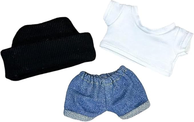 17cm/6.7in Clothes Set for Dolls - Cute Hat & Overalls Outfit, Soft Premium Fabric Dress Up Accessories Suit, Easy On/Off, NO Doll Included (Black and White Set)