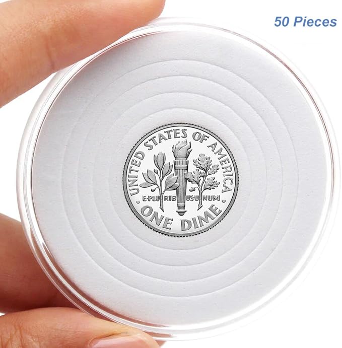 50pcs Clear Plastic Coin Capsules, Coin Collection Case of 5 Size with Adjustable Gasket for Coin Collection American Silver Eagle Liberty Coin &JFK Half Dollar & Bitcoin (18/23/28/33/38mm)-50pcs