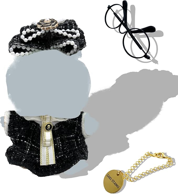 Clothes for Labubu,5 Sets Clothes Compatible with Labubu,Black Dress Outfit + Fake Glasses + Chain,Suitable for 17cm 14cm / 6.7in 5.5in Dolls Accessories