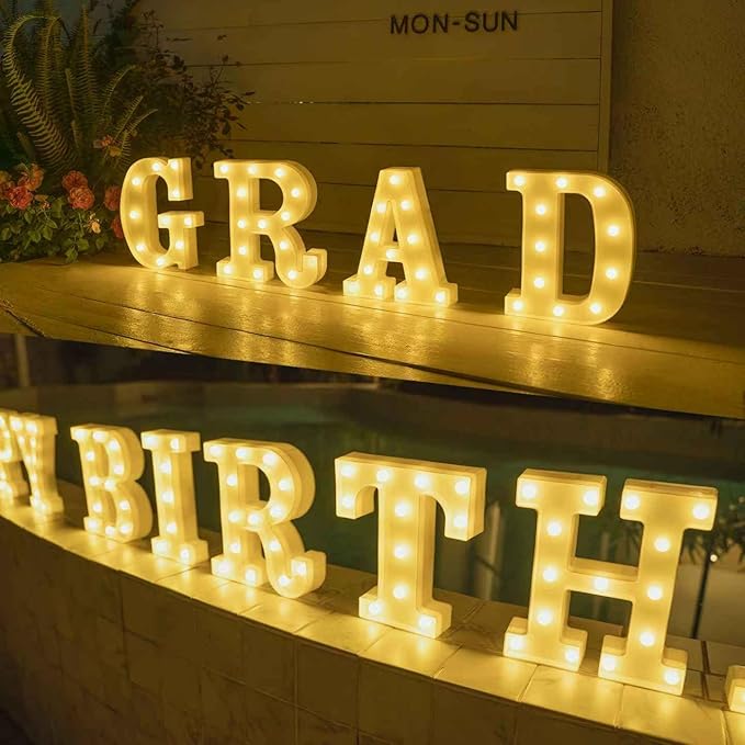 Foaky LED Letter Lights Sign Marquee Light Up Letters Sign for Night Light Wedding/Birthday Party Battery Powered Christmas Lamp Home Bar Decoration(D)