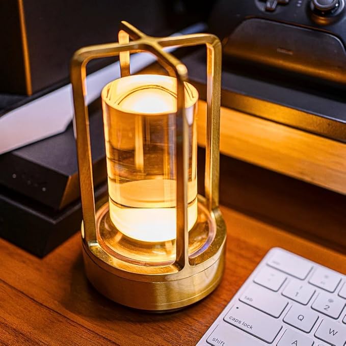 Klarako Crystal Lantern Lamp – Modern Cordless Rechargeable Bedside & Outdoor Light, Portable Wireless Lamp – Dimmable Touch Control – Luxury Living Room & Hotel-Style Lighting (Gold, 20-Pack)
