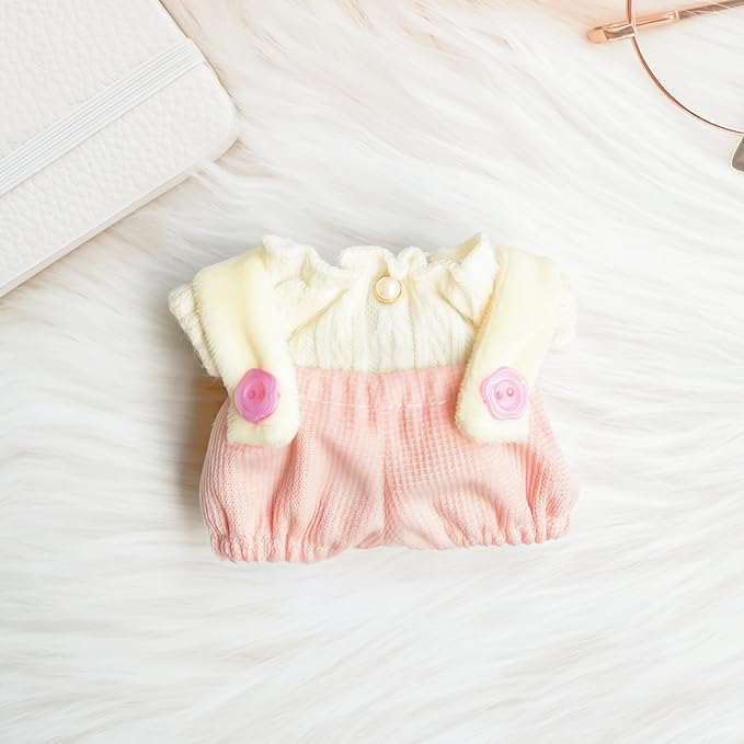 Clothes for Dolls Accessories (No Doll), Cute Outfit Set 2 Pieces Bib Pants for 15 & 17cm Doll Suit, Stylish Dress Up Overalls Doll Clothing Set Replacement Pink