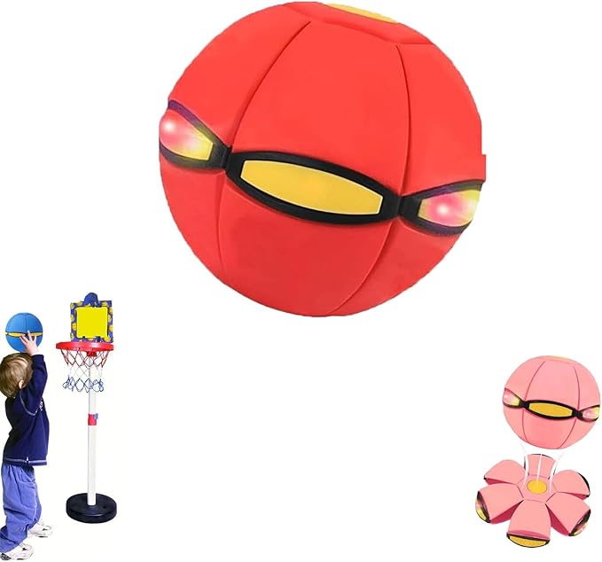 Magic Meta Ball, Children's Bouncing Ball, Magic Metaball, Magical Flying Saucer, Bouncy Balls, Parent-Child Interaction, Interactive Pop-Up Time Delay Transformation Toy Outdoor (red-1, no lights)