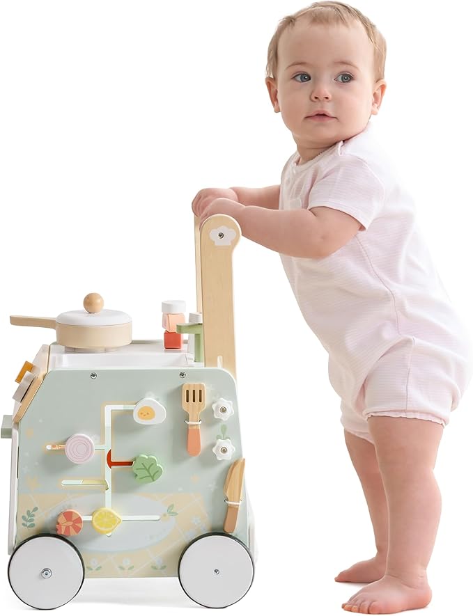 ROBUD Wooden Baby Push Walker, Learning Walking Toys, Adjustable Height Baby Walker with Decelerator, Montessori Toys for Baby 10 Months+, WRP24