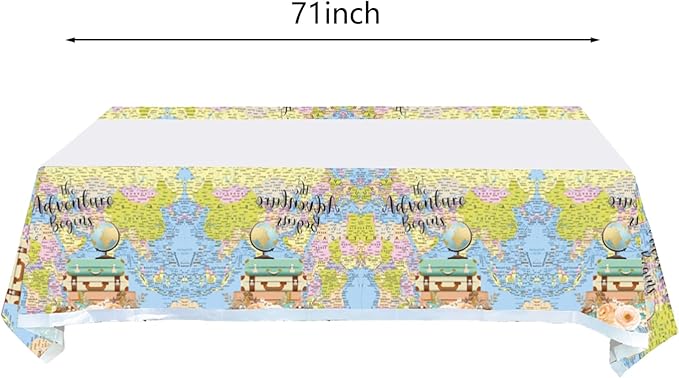 2 Pcs Adventure World Awaits Tablecloth, The Adventure Begin Birthday Party Supplies Decorations–Adventure Party Table Cover (70.9" x 42.5") (Pack of 2)