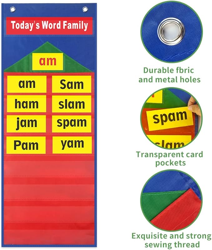 Word Families Pocket Chart,Pocket Chart with Word Families Cards,Phonics and Rhyming,CVC Word Sorting,Reading Skills for Preschool and Kindergarten