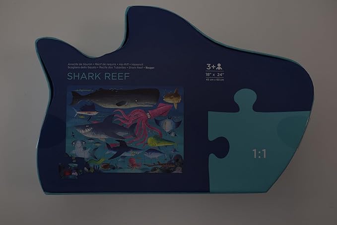 Crocodile Creek 36-Piece Jigsaw Floor Puzzle - Fun Floor Puzzles for Kids Ages 3-5 - Heavy-Duty Shaped Box for Storage - Shark Reef - 24" W x 18" H Finished