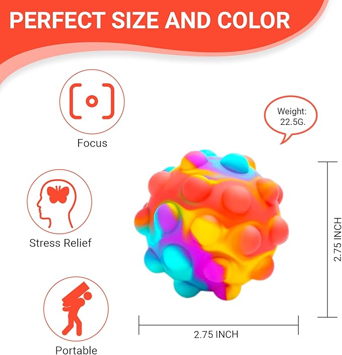RadBizz Push Pop Bubble Fidget Sensory Toy Ball - for Autism, Stress, Anxiety - Kids and Adults (Multicolor Ball)