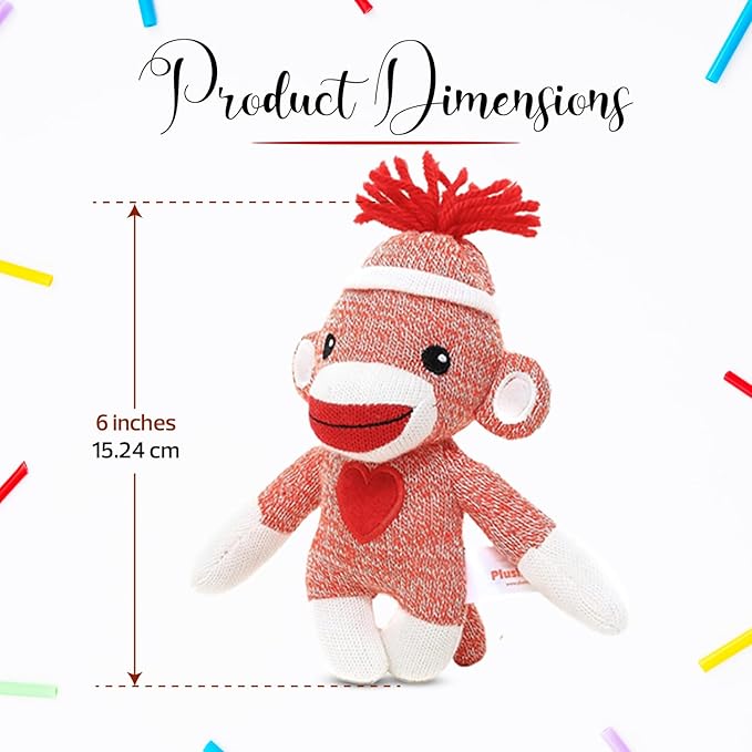 Adorable Sock Monkey 6 Inches, The Original Traditional Hand Knitted Stuffed Animal Toy Gift-for Kids, Babies, Teens, Girls and Boys Baby Doll Present Puppet (Orange)