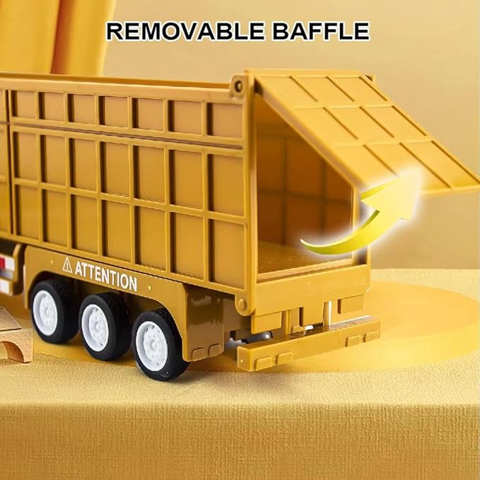 Remote Control Dump Toy for Kids - 17.3" RC Semi Truck with 2 Batteries, 1:32 Construction Vehicles with Lights & Building Blocks Excavator Toy, Engineering Tractor Toy for 3 4 5 Years Boys Girls