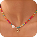 Ursteel Colorful Initial Cute Necklaces for Girls - Trendy Beaded Choker Necklace for Women Teen Girl, Personalized Letter Initial Gifts for Women Kids Jewelry