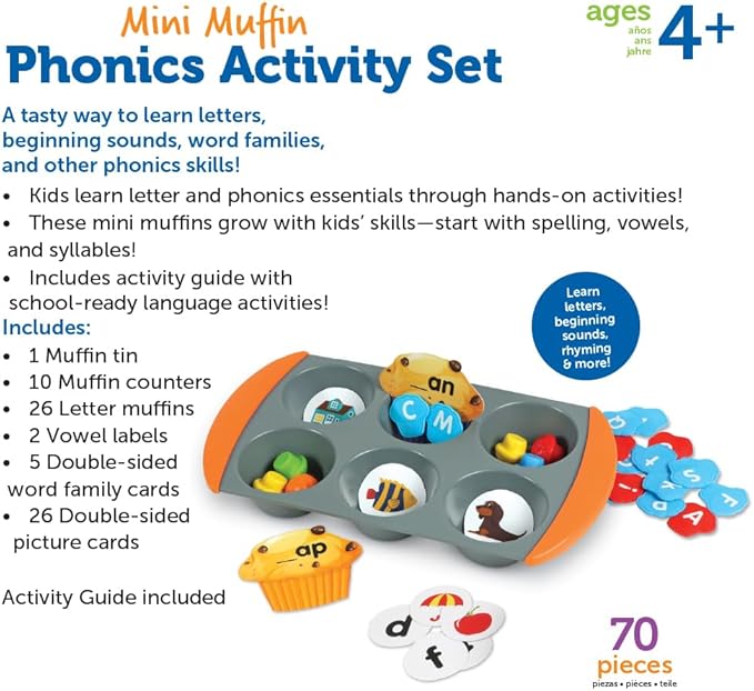 Learning Resources Mini Muffin Phonics Activity Set, Preschool Toys, Preschool Learning Activities, Play Food, Kindergarten Toys, Ages 4+,70 Pieces