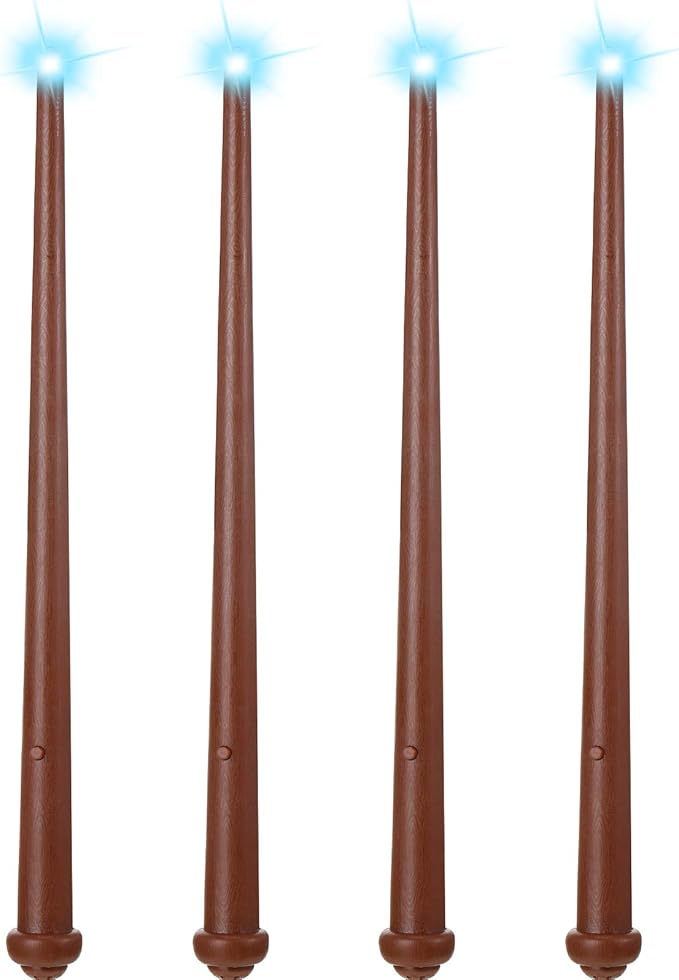 Sumind 4 Pieces Light up Wand Magic Light and Sound Toy Wizard Wands, Illuminating Witch Wand, Costume Accessory for Halloween Cosplay Birthday Party Favors(Brown)