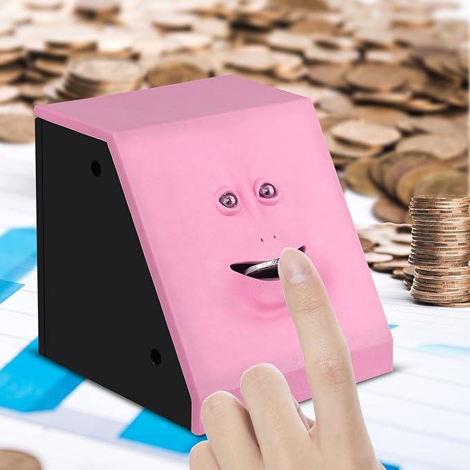 Coin Eating Saving Bank, Face Coin Bank Battery Operated Novelty Monkey Money Saving Box Piggy Bank for 3 Years+ Kids Boys Girls Adults Christmas Birthday New Year's Day Gift