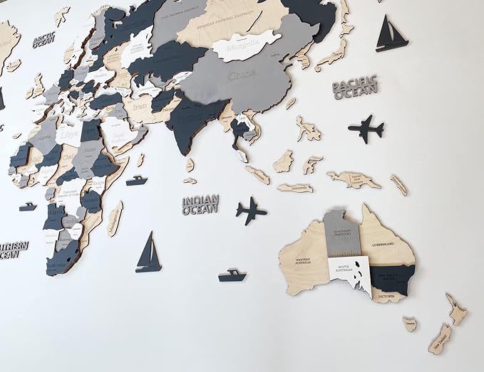 Wooden World Map 3D Art Large Wall Decor - Size (M, L, XL) Any Occasion Gift Idea - Wall Art For Home, Kitchen or Office (M, ALASKA)