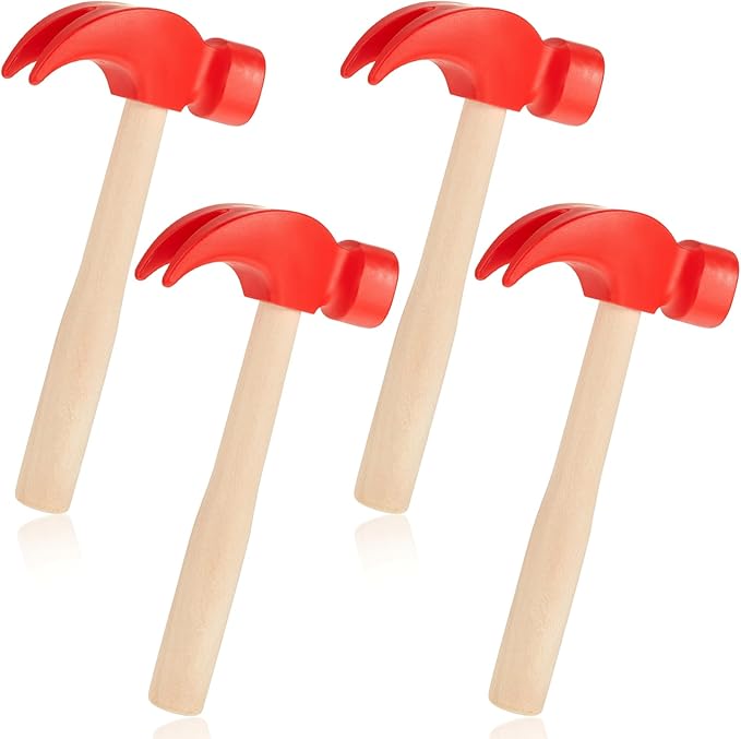 Deekin 4 Pcs Toy Hammer Simulation Small Wooden Plastic Maintenance Tools Hammers Educational Toys for Teens Girls Boys School Birthday Games Party Supplies (1 Style Toy Hammer)