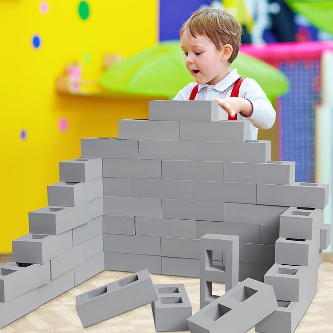 Zhanmai 50 Pack Foam Bricks Building Blocks for Kids Foam Cinder Blocks Large Fake Bricks Toy for Stacking and Construction 8 x 4 x 2.4 Inches(Square)