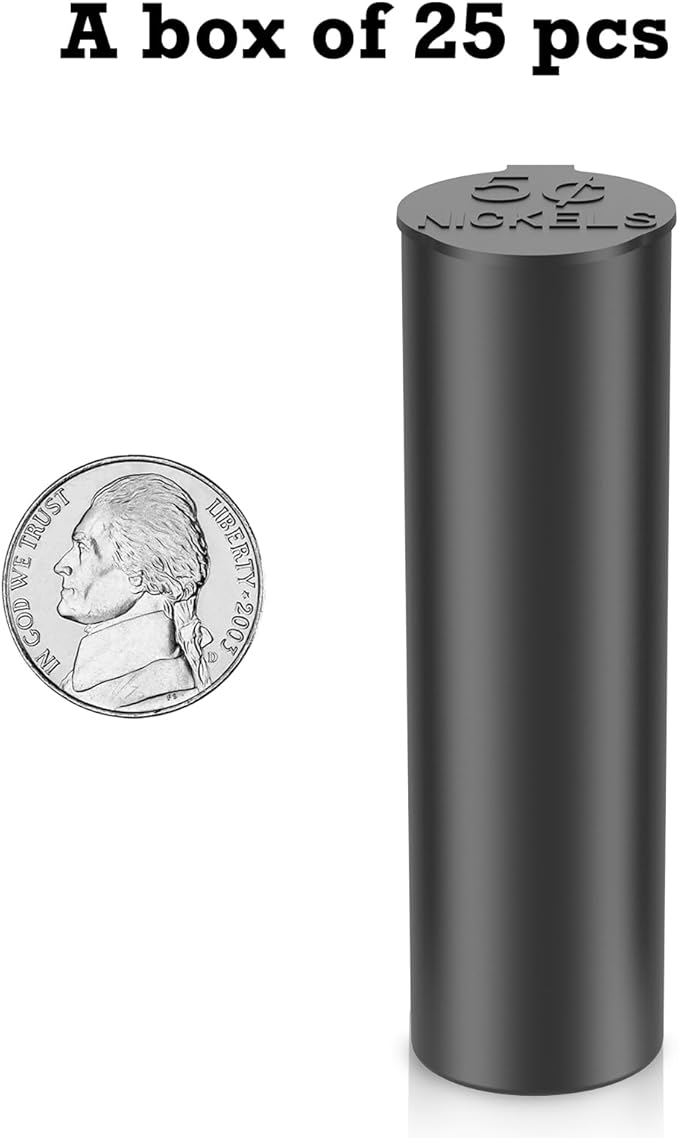 Coin Storage Tubes Set, 40 Pieces per Tube, Nickels, Black， a Box 25pcs