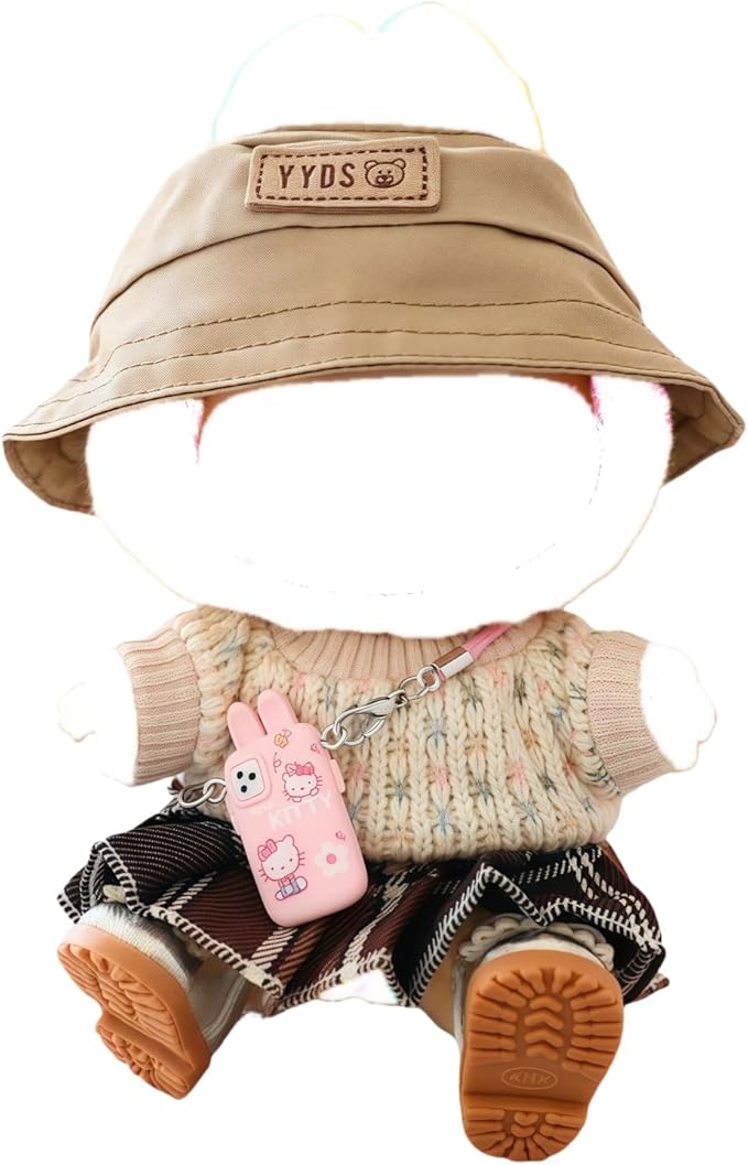 17cm Doll Clothes Set, 5 Pieces Dress Outfit Set for 6.7inch Doll Suit, Fashion Chic Hat & Clothes Accessories for 1st/2nd/3rd Gen Dolls Play & Display Brown