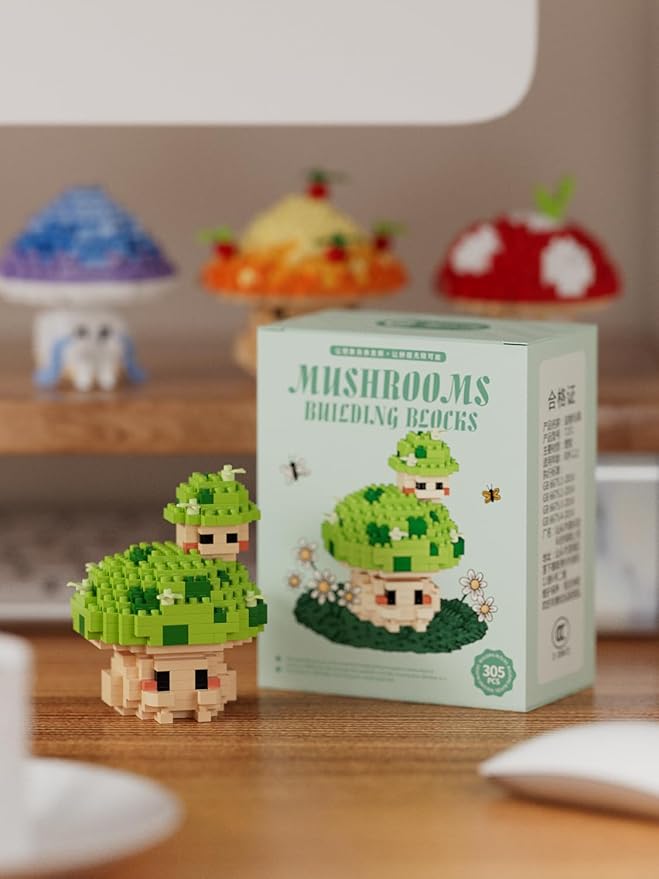 Green Mushroom Mini Cute Mushroom Animals Building Toy Set Adorable Plant Blocks for Creative Play Bonsai Botanical Collection