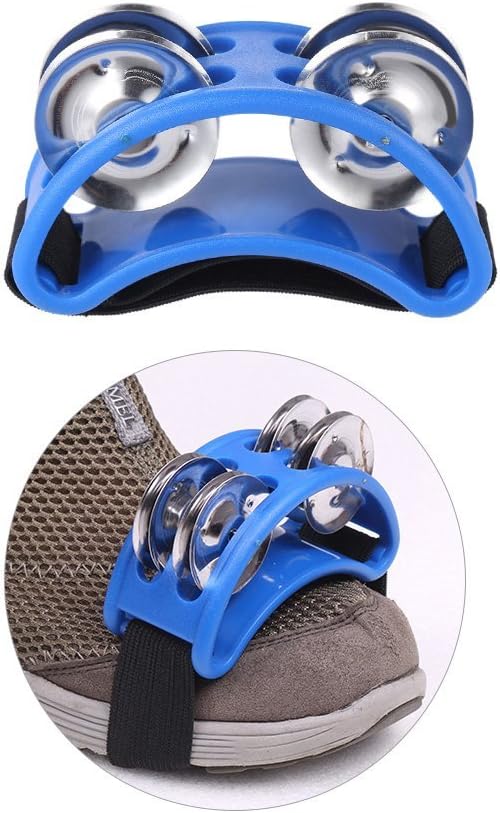 Musfunny Foot Tambourine Percussion Musical Instrument with Double Row Metal Jingle Bell for Guitar Foot Drum Set Accessory (Blue)