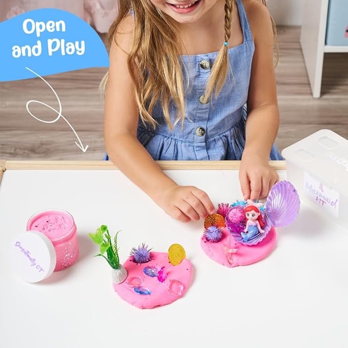Senationally OT - 2025 Edition - Mini Mermaid Sensory Dough Kit - 1 Jar Magic Dough, Seashell Stamp, Sensory Bin & Treasure Accessories – Great Gift for Toddlers & Kids