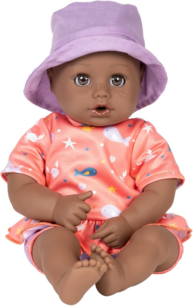 ADORA Beach Baby African American Doll with Sun-Activated Freckles, Clothes & Accessories Set, Adorable Baby Doll Made in Exclusive QuickDri Vinyl Birthday Gift for Ages 1+ - Baby Piper
